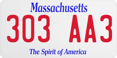 MA license plate 303AA3