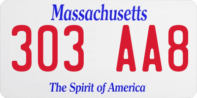 MA license plate 303AA8