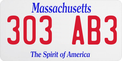 MA license plate 303AB3