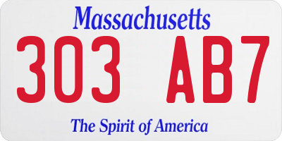 MA license plate 303AB7