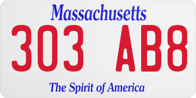 MA license plate 303AB8