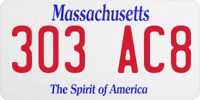MA license plate 303AC8