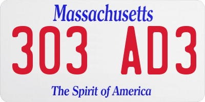 MA license plate 303AD3