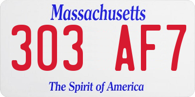MA license plate 303AF7