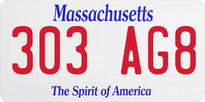 MA license plate 303AG8