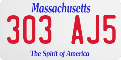 MA license plate 303AJ5
