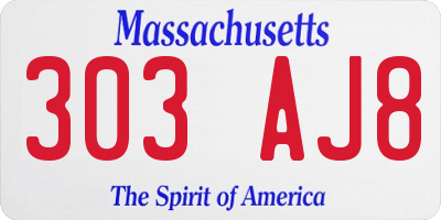 MA license plate 303AJ8