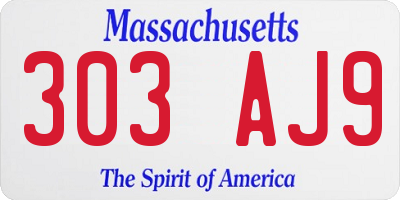 MA license plate 303AJ9