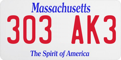 MA license plate 303AK3