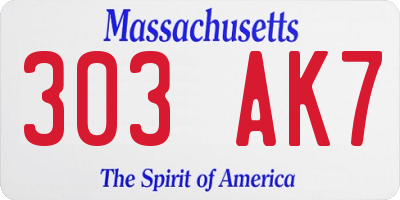 MA license plate 303AK7