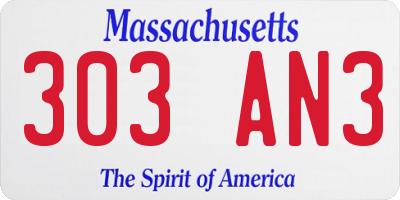 MA license plate 303AN3