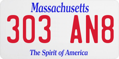 MA license plate 303AN8