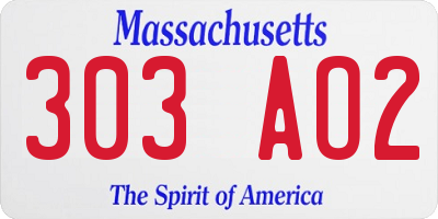 MA license plate 303AO2