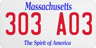 MA license plate 303AO3