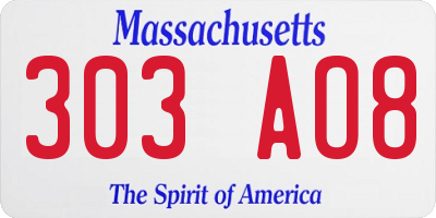 MA license plate 303AO8