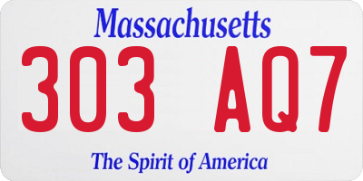 MA license plate 303AQ7