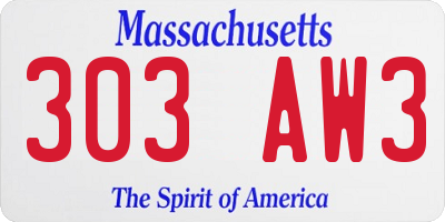 MA license plate 303AW3
