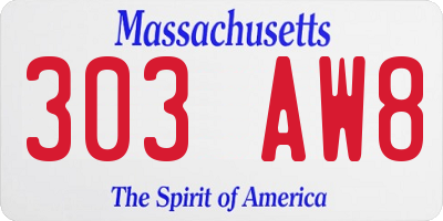 MA license plate 303AW8