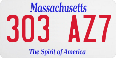 MA license plate 303AZ7