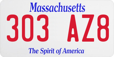 MA license plate 303AZ8