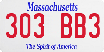 MA license plate 303BB3
