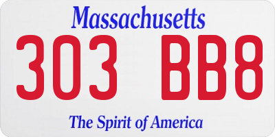 MA license plate 303BB8