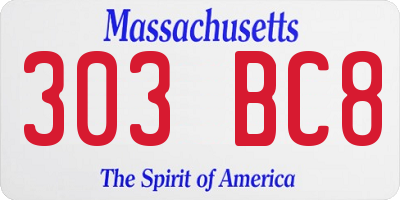 MA license plate 303BC8