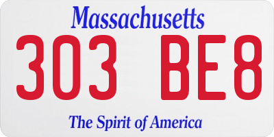 MA license plate 303BE8