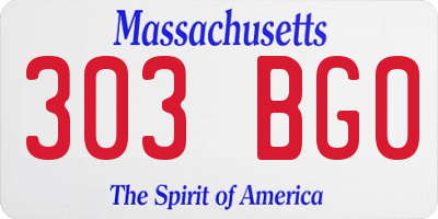 MA license plate 303BG0