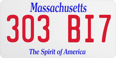MA license plate 303BI7