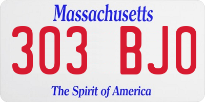 MA license plate 303BJ0