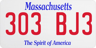 MA license plate 303BJ3