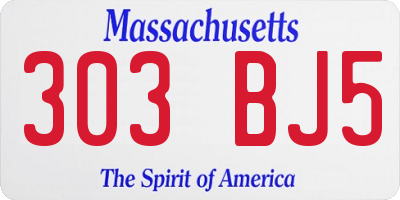 MA license plate 303BJ5