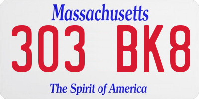 MA license plate 303BK8