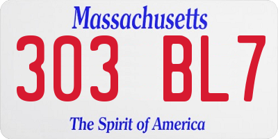 MA license plate 303BL7