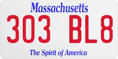 MA license plate 303BL8
