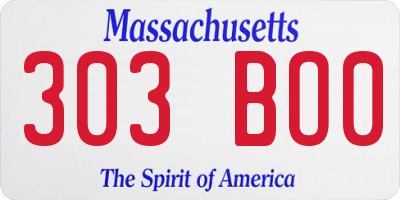 MA license plate 303BO0