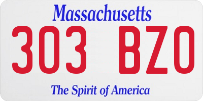 MA license plate 303BZ0