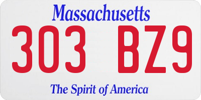 MA license plate 303BZ9