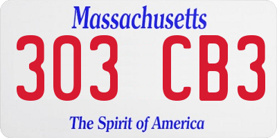 MA license plate 303CB3