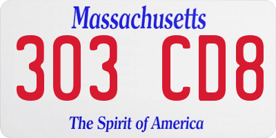 MA license plate 303CD8