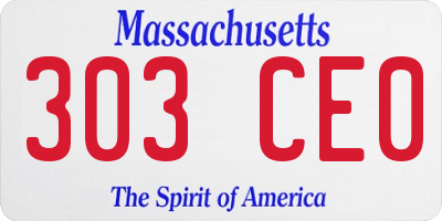 MA license plate 303CE0
