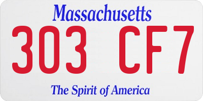 MA license plate 303CF7