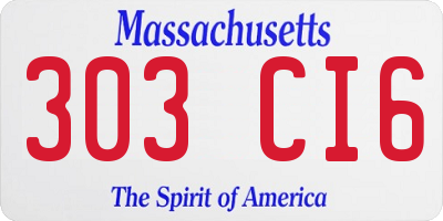 MA license plate 303CI6