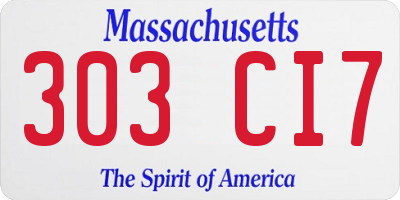 MA license plate 303CI7
