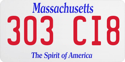 MA license plate 303CI8
