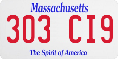 MA license plate 303CI9