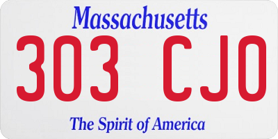 MA license plate 303CJ0