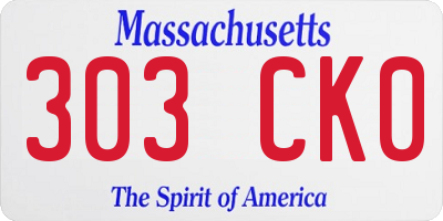 MA license plate 303CK0