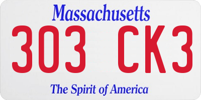 MA license plate 303CK3